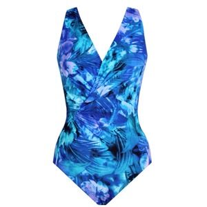 Women's Miraclesuit Esmerelda One Piece Underwire Size 8 Blue Tropical